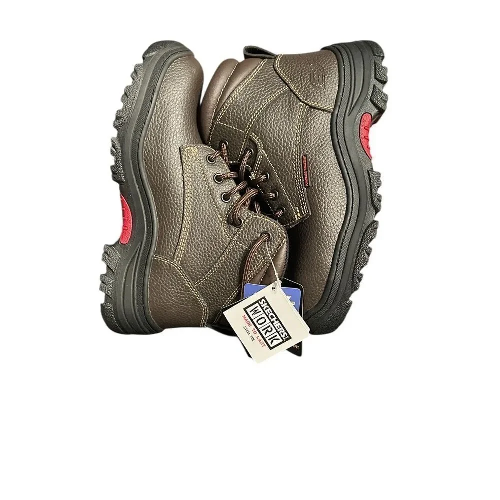 Skechers Men's Dark Brown Safety Steel Toe Leather Boots(Size 7.5)